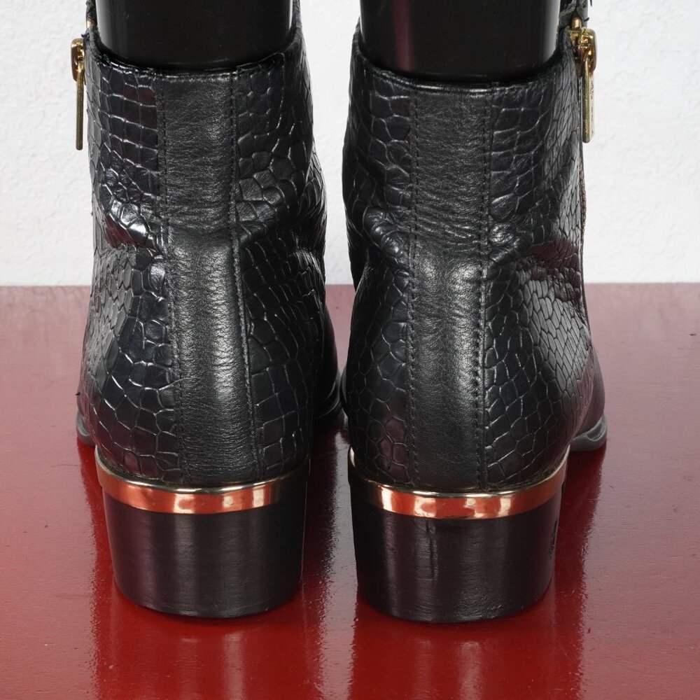 Women's Isola Black Leather Ankle High Snakeskin Fashion Boots Booties 9.5 - Picture 6 of 7